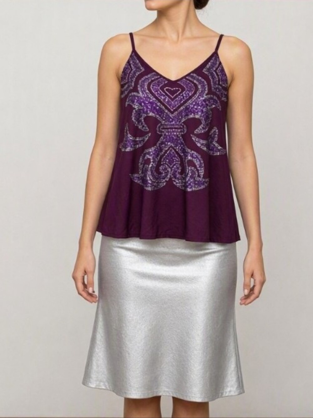 Express Plum Camisole Tank Top w/Silver & Purple Sequin Design - Racerback - M